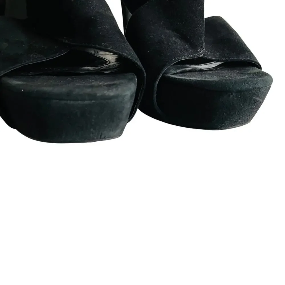 DVF Suede Criss Cross Open Toe Heel 6 Black Sandal Chunky Dance Party